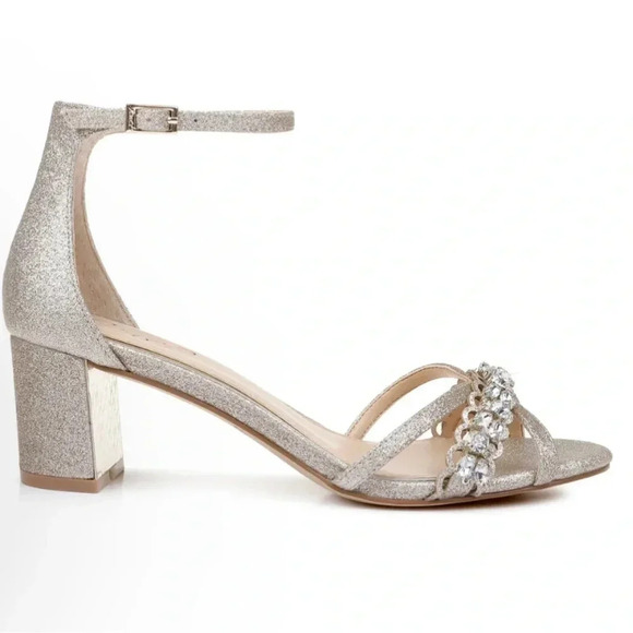 Badgley Mischka Silver Sparkle Rhinestones Chunky Heel Embellished Size 8 NWOB - Picture 4 of 7